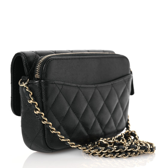 CHANEL Caviar Quilted Flap Phone Holder With Chain Black