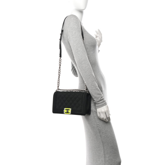 CHANEL Canvas Quilted Medium Fluo Boy Flap Black
