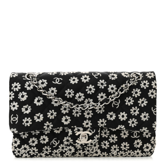 CHANEL Canvas Floral Printed Quilted Medium Double Flap