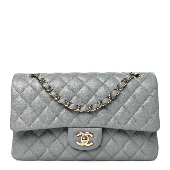 CHANEL Caviar Quilted Medium Double Flap Grey