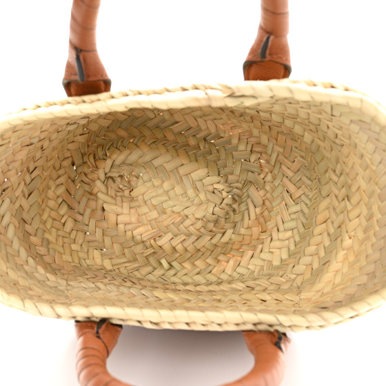 CHLOE Raffia Small Grain Calfskin Mini Marcie Basket Tan