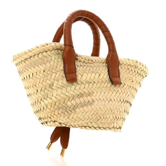 関税送料込- CHLOE MARCIE MINI BASKET BAG CHLOE Raffia Small Grain Calfskin Mini Marcie Basket Tan