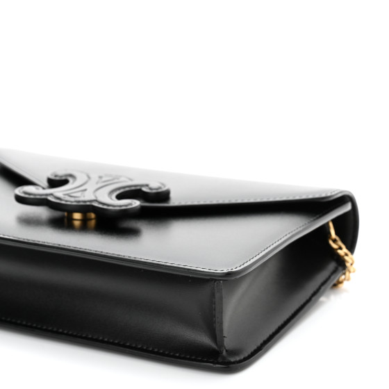 【関税込】WALLET ON CHAIN TRIOMPHE IN SHINY CALFSKIN CELINE Shiny Calfskin Triomphe Margo Wallet on Chain Black