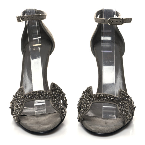 HERMES Suede Goatskin Crystal Premiere 105 Sandals 38 Grey