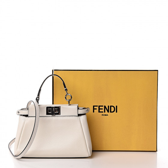 FENDI Shiny Nappa Micro Peekaboo Iconic Satchel White 481557
