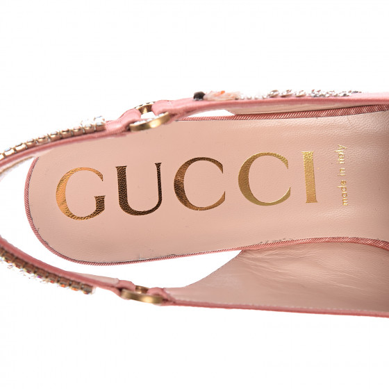 GUCCI Moire Fabric Eyes Crystal Square G Madelyn Slingbacks