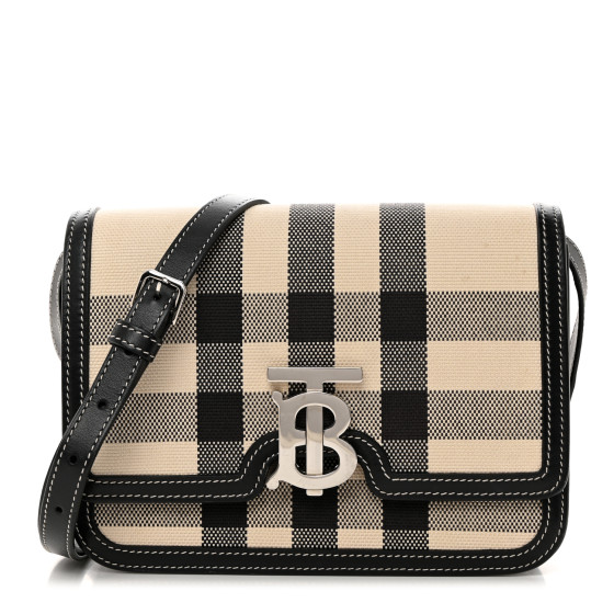 BURBERRY Calfskin Tartan Print Small TB Bag Black 1577074