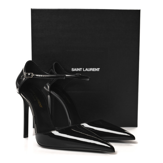 SAINT LAURENT Patent Avenue 110 Ankle Strap Pointed Pumps 36