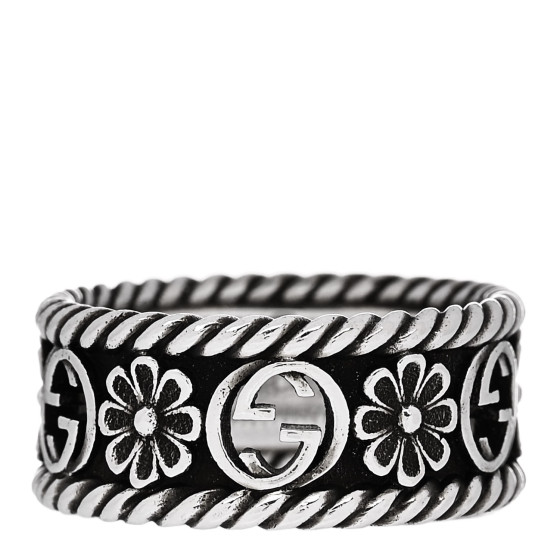 【GUCCI】GG Interlocking Flower Silver Ring NEW GUCCI INTERLOCKING G ENGRAVED FLOWER RING SILVER Sz 19