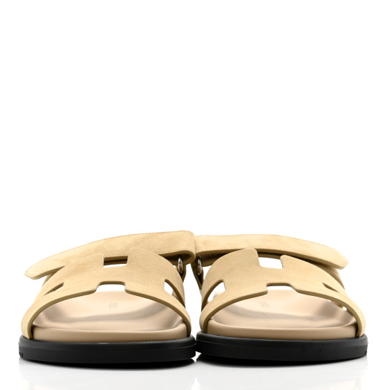 HERMES Suede Goatskin Womens Chypre Sandals 37 Beige Lin