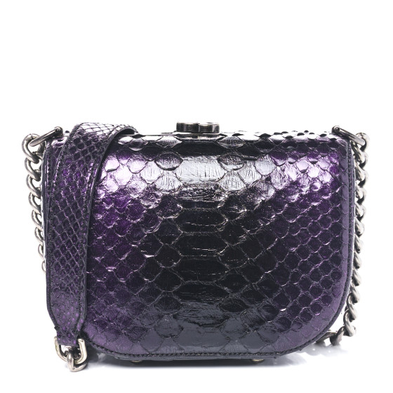CHANEL Snakeskin Ombre Box Kisslock Crossbody Purple Black