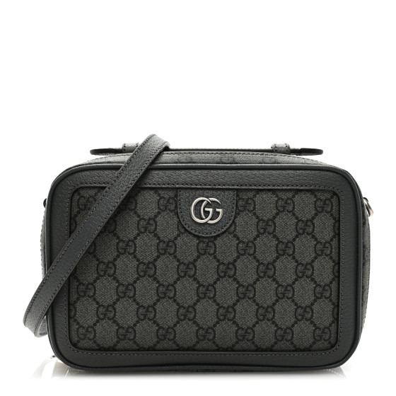 GUCCI GG Supreme Monogram Textured Dollar Calfskin Small Ophidia Top Handle Shoulder Grey Black Graphite Grey