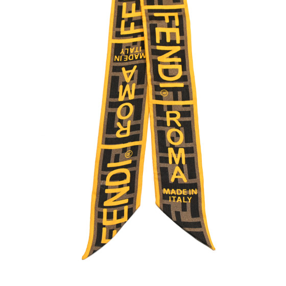 FENDI Silk FF 1974 Roma Logo Wrappy Scarf Tobacco Yellow