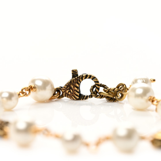 GUCCI Interlocking G Flower Pearl Bracelet Gold 1136557