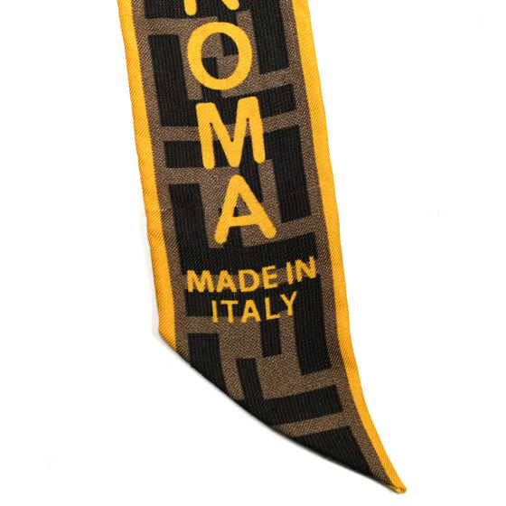 FENDI Silk FF 1974 Roma Logo Wrappy Scarf Tobacco Yellow
