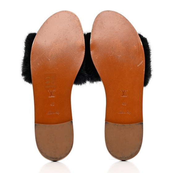 Louis Vuitton ブラウンファーミュール LOUIS VUITTON Mink Fur Lock It Flat Mule 40 Black 1136028