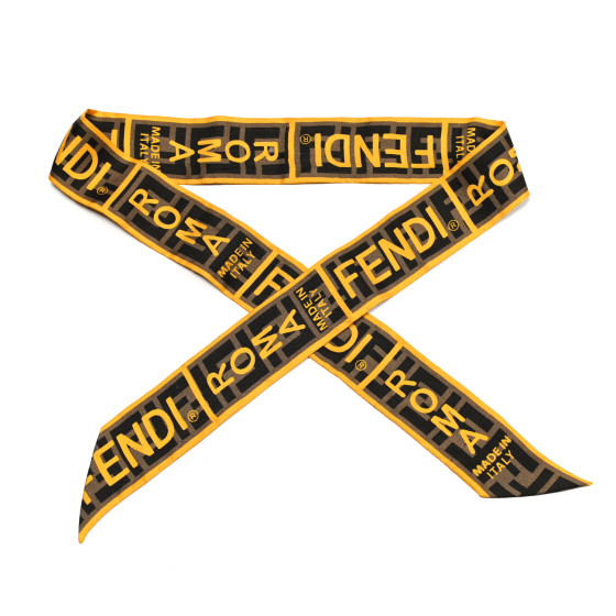FENDI シルクハンカチ FFロゴ ゴールド FENDI Silk FF 1974 Roma Logo Wrappy Scarf Tobacco Yellow