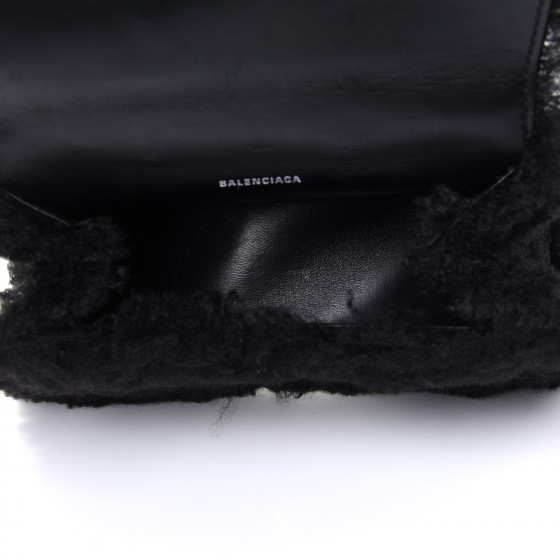 BALENCIAGA Faux Fur Fluffy Hourglass Top Handle Bag XS Black