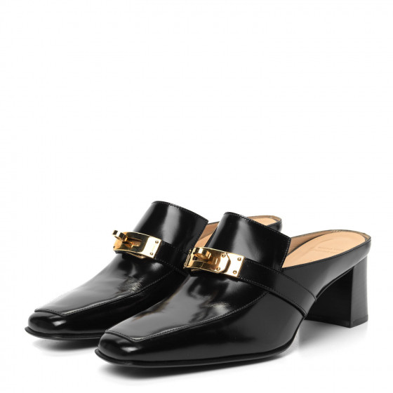 【Special Archives】 70s Hermes goat HERMES Goatskin Blossom Mules 38 Black 821886 | FASHIONPHILE