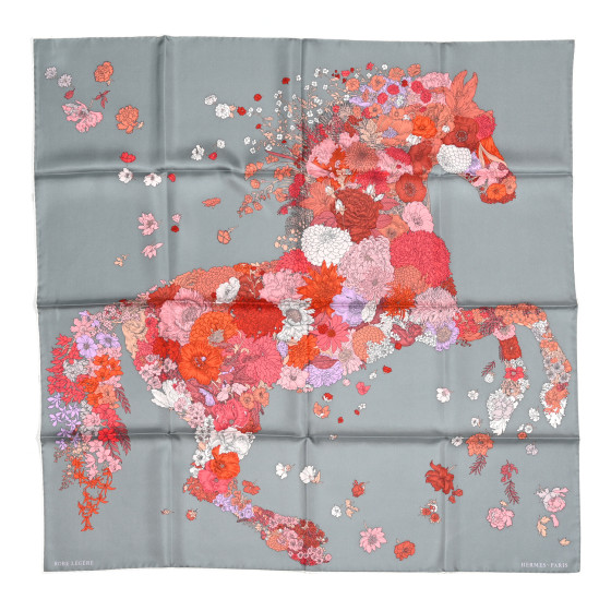 HERMES Silk Robe Legere Scarf 90 Gris Corail Rose Pourpre
