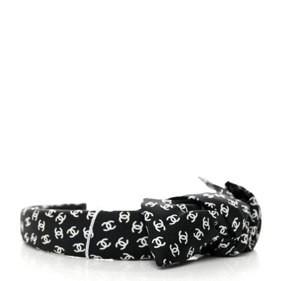 ＡMiシャネルリボン CHANEL Silk Bow CC Headband Black Ecru 1456193 | FASHIONPHILE