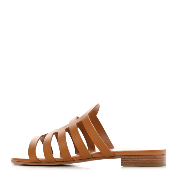 HERMES Calfskin Camelia Sandals 38 Naturel 1125907