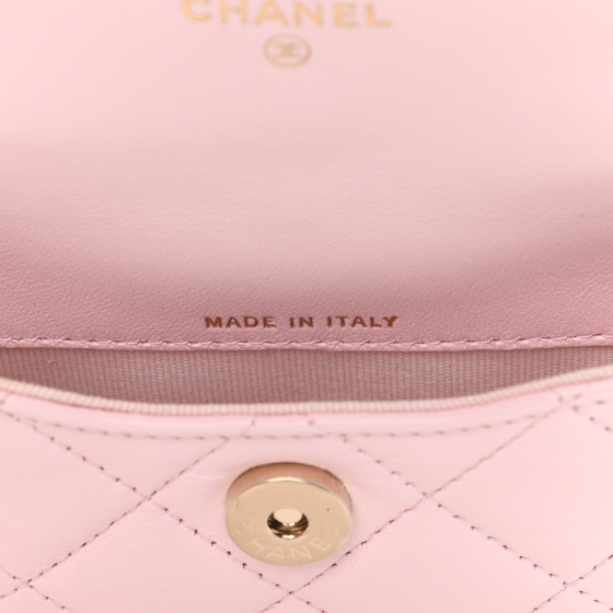CHANEL Lambskin Quilted Pearl Chain Belt Bag Light Pink
