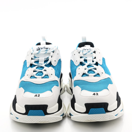 BALENCIAGA Fabric Mesh Mens Triple S Sneakers 42 White Blue