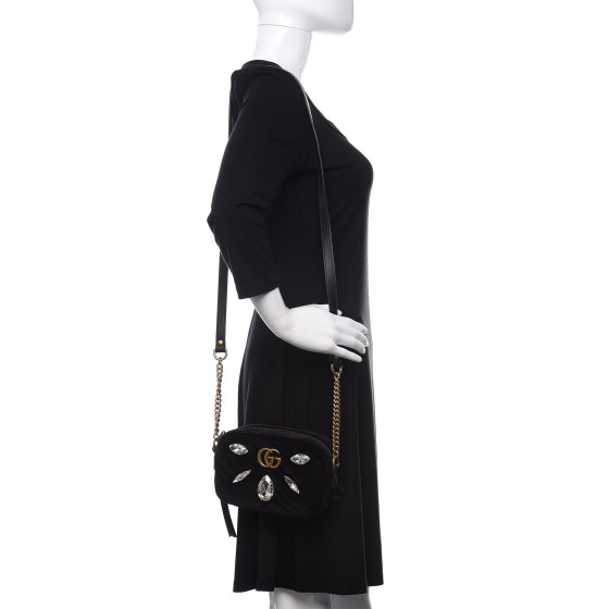 GUCCI Velvet Matelasse Marquise Crystals Mini GG Marmont