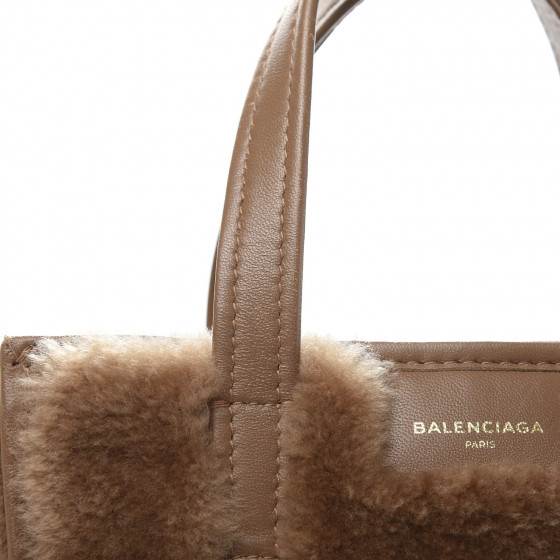 BALENCIAGA バザール BALENCIAGA Shearling XS Bazar Shopper Tote Beige 647089