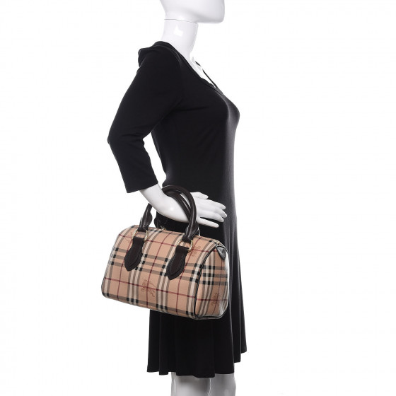 BURBERRY Haymarket Check Small Chester Bowling Bag Chocolate