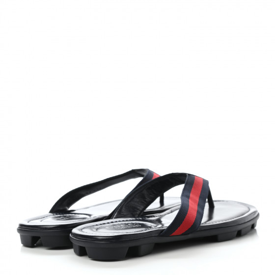 GUCCI Nylon Calfskin Web Mens Cleat Sole Thong Sandals 8.5