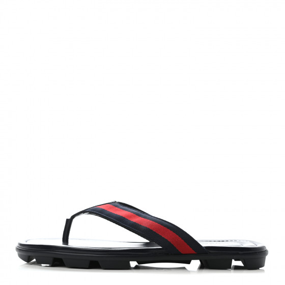 GUCCI Nylon Calfskin Web Mens Cleat Sole Thong Sandals 8.5