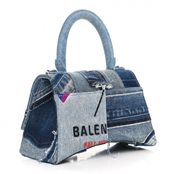 【BALENCIAGA】アワーグラス small ハンド デニム blueカラー BALENCIAGA Small Hourglass Denim Top Handle Shoulder Bag Blue