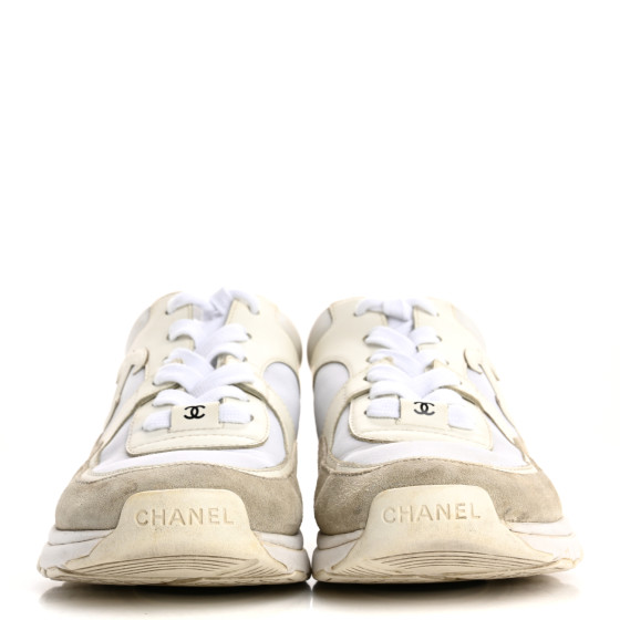 CHANEL Suede Calfskin Fabric CC Sneakers 36.5 White 1696907