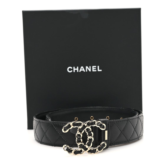 CHANEL Calfskin Quilted CC Chain Belt 70 28 Black 1699267