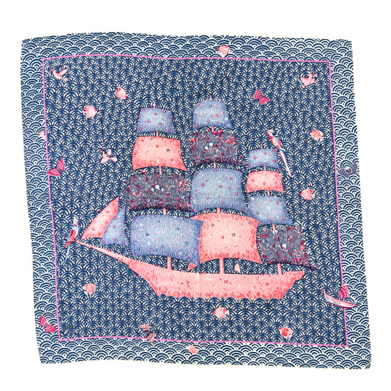 HERMÈS★カレ90 BATEAU FLEURI HERMES Silk Bateau Fleuri Scarf 90 Bleu Rose White 1699165