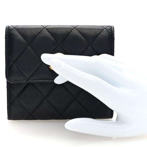 CHANEL Calfskin Quilted Pearl CC Medium Flap Wallet Black