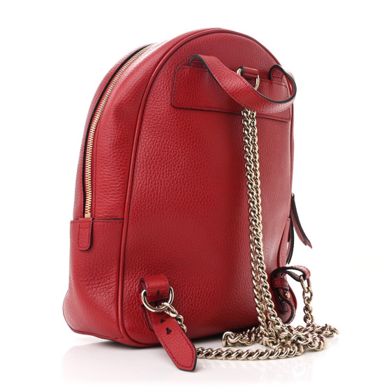 GUCCI Pebbled Calfskin Soho Chain Backpack Hibiscus Red