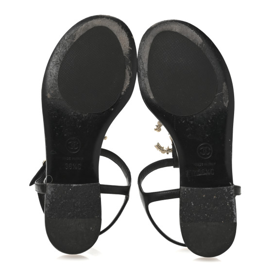 CHANEL Calfskin Pearl Crystal CC Charm Thong Sandals 36.5