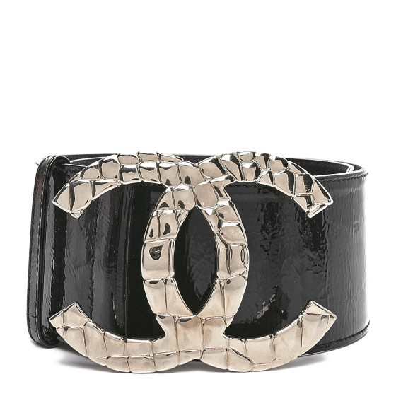 CHANEL Patent CC Wide Belt 70 28 Black 1696744 | FASHIONPHILE