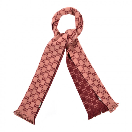 GUCCI Wool Tricot GG Monogram Lady Longfog Scarf Roseate