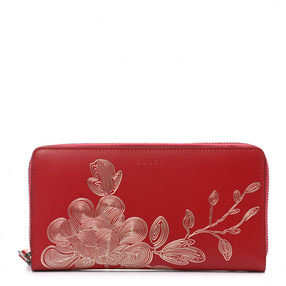 希少 Gucci 長財布 レッド 花柄　chinese new year GUCCI Calfskin Chinese New Year Zip Around Wallet Red
