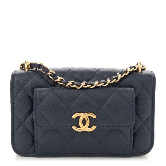ショルダーバッグ・ポシェット × ヴィンテージ(中古) Chanel Caviar Chain Clutch and Crossbody Bag CHANEL Caviar Quilted Pocket Twins Clutch With Chain Navy