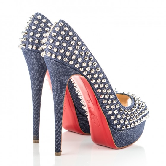 CHRISTIAN LOUBOUTIN Denim Lady Peep Spikes 150 Pumps 39 Blue