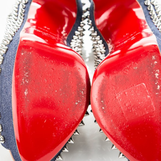 CHRISTIAN LOUBOUTIN Denim Lady Peep Spikes 150 Pumps 39 Blue
