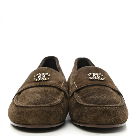 【CHANEL】スエードモカシン CHANEL Suede Calfskin CC Chain Mocassin Loafers 37.5 Brown