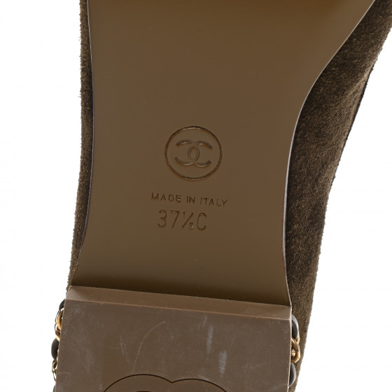 【CHANEL】スエードモカシン CHANEL Suede Calfskin CC Chain Mocassin Loafers 37.5 Brown