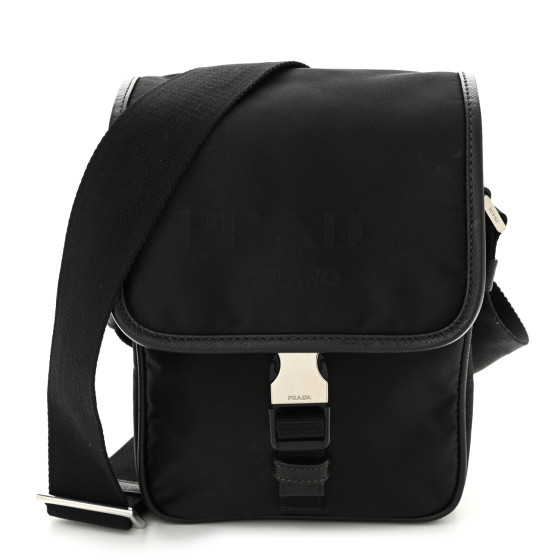 PRADA Tessuto Nylon Saffiano Logo Messenger Bag Black