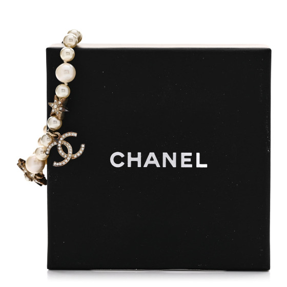 CHANEL ゴールド バレッタ クリスタル付き CHANEL Pearl Crystal Star CC Bracelet Gold 1657113